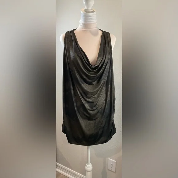 Torrid Draped Tank Top in Black with Subtle Gold Metallic Design - Picture 3 of 12